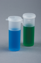Vial with blue and green liquid.